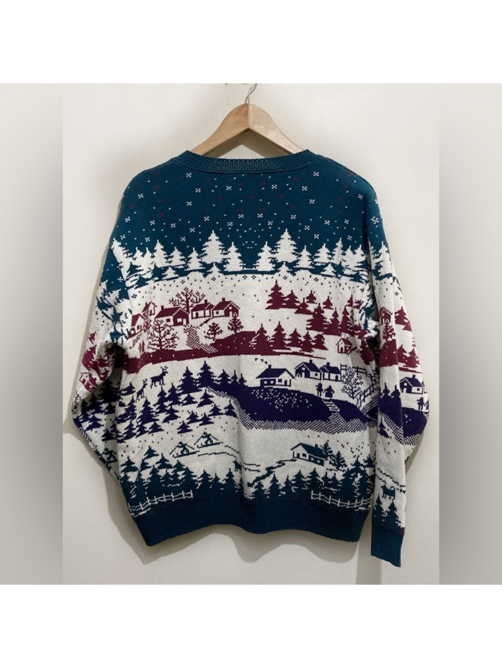 Vintage 90s Northern Reflections Winter Scene Knit Cardigan Size Medium - Picture 3 of 12